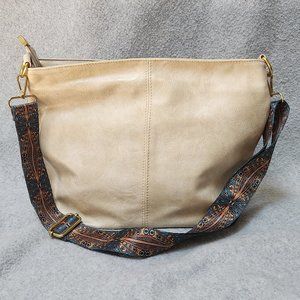 Retro Bohemian Cream Vegan Leather Geometric Crossbody Shoulder Bag Purse - NEW